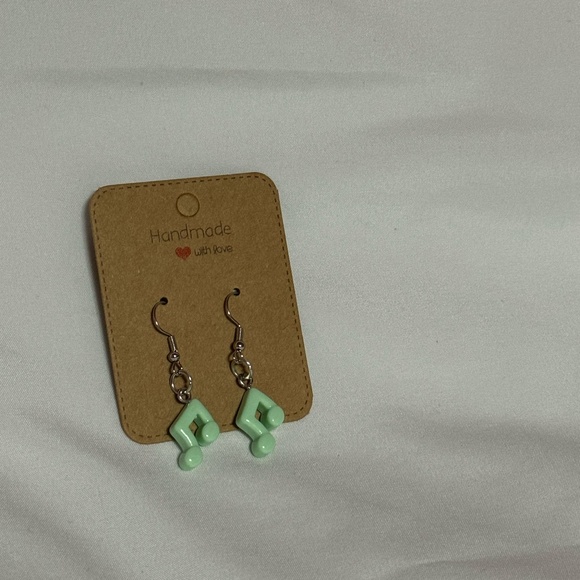Handmade Seafoam Green Music Note Earrings - Picture 1 of 6